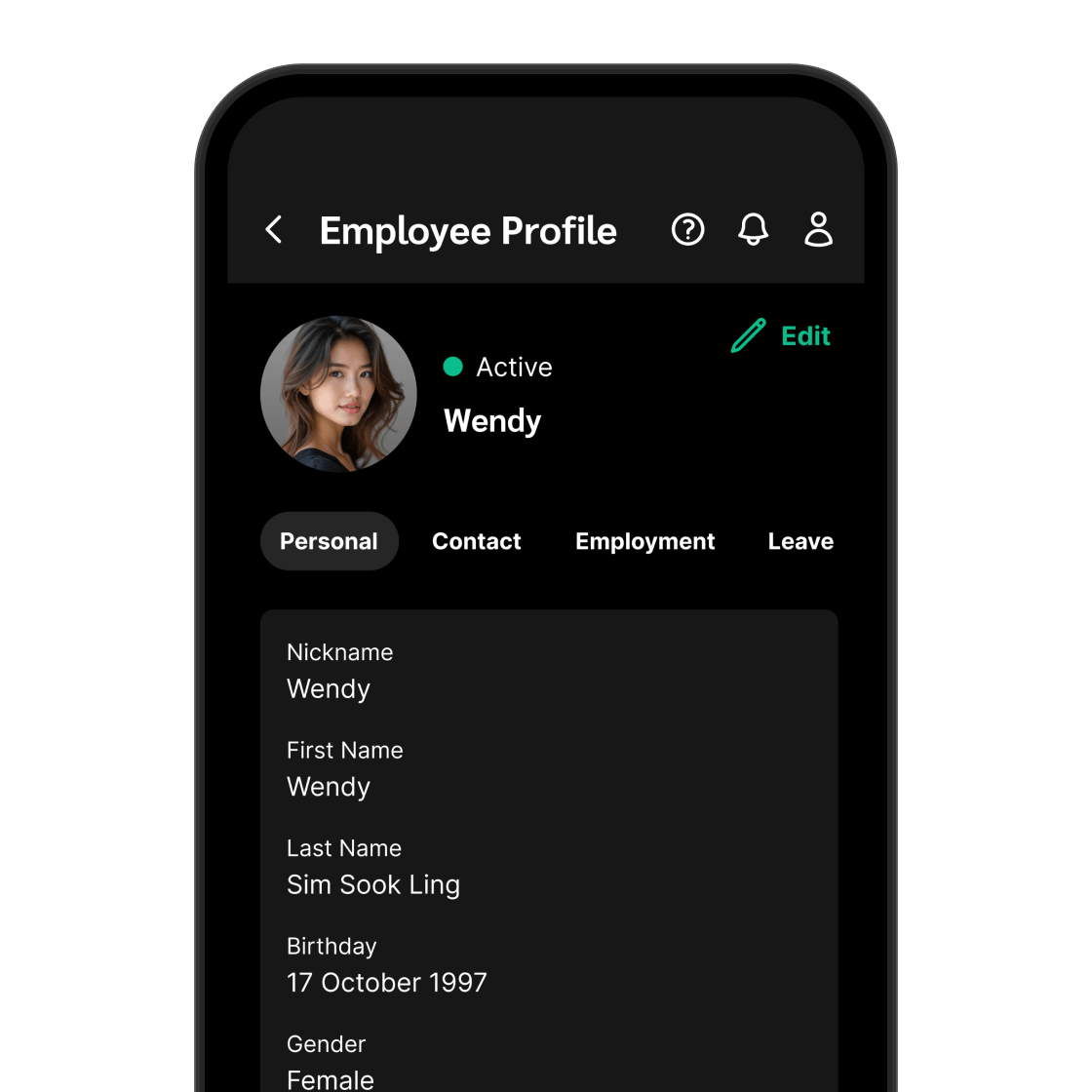 Employee Profile on mobile