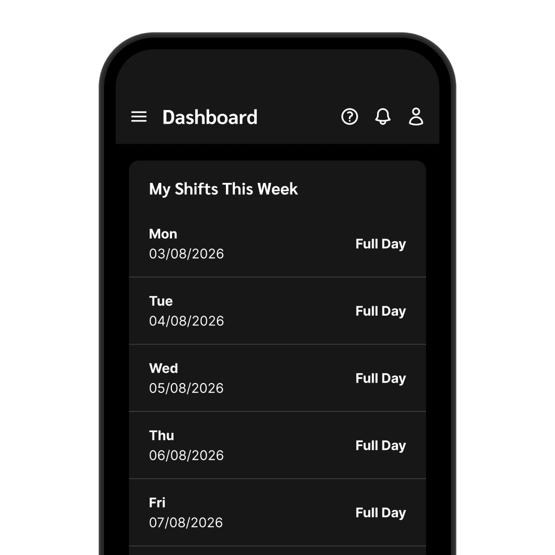 Duty roster on mobile